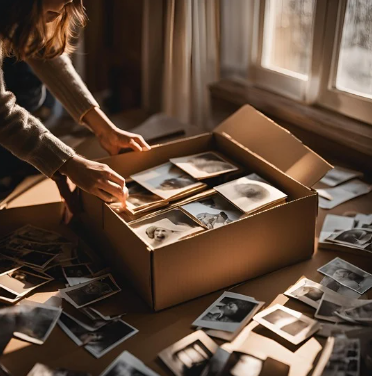 packing photographs in box